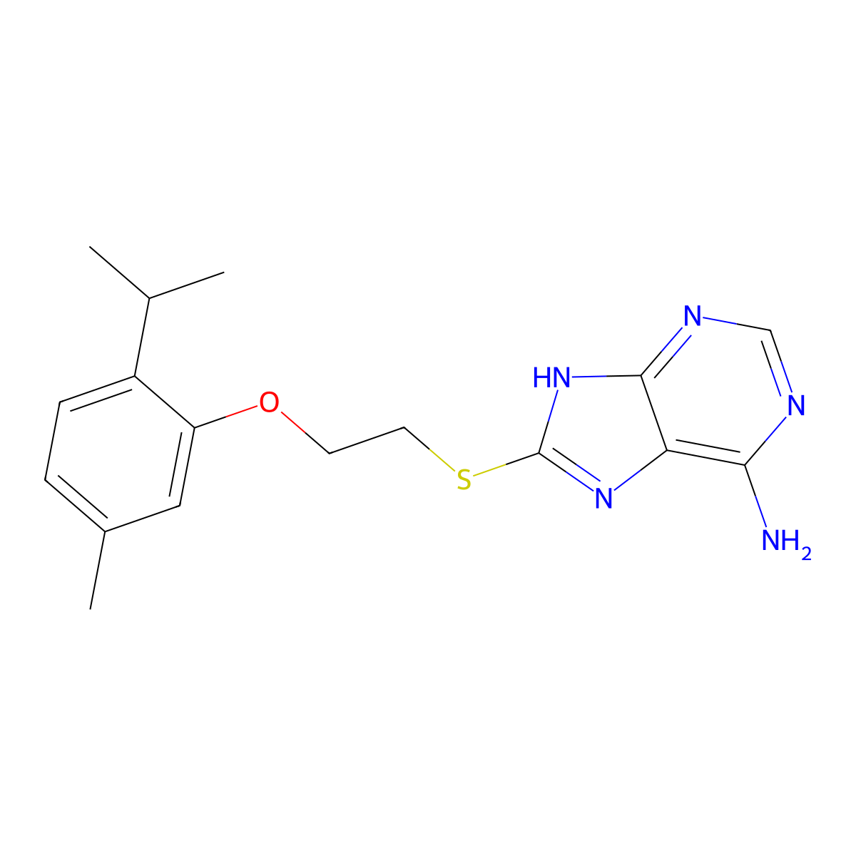 8-[2-(5-methyl-2-propan-2-ylphenoxy)ethylsulfanyl]-7H-purin-6-amine molecular structure, CAS 701968-66-3