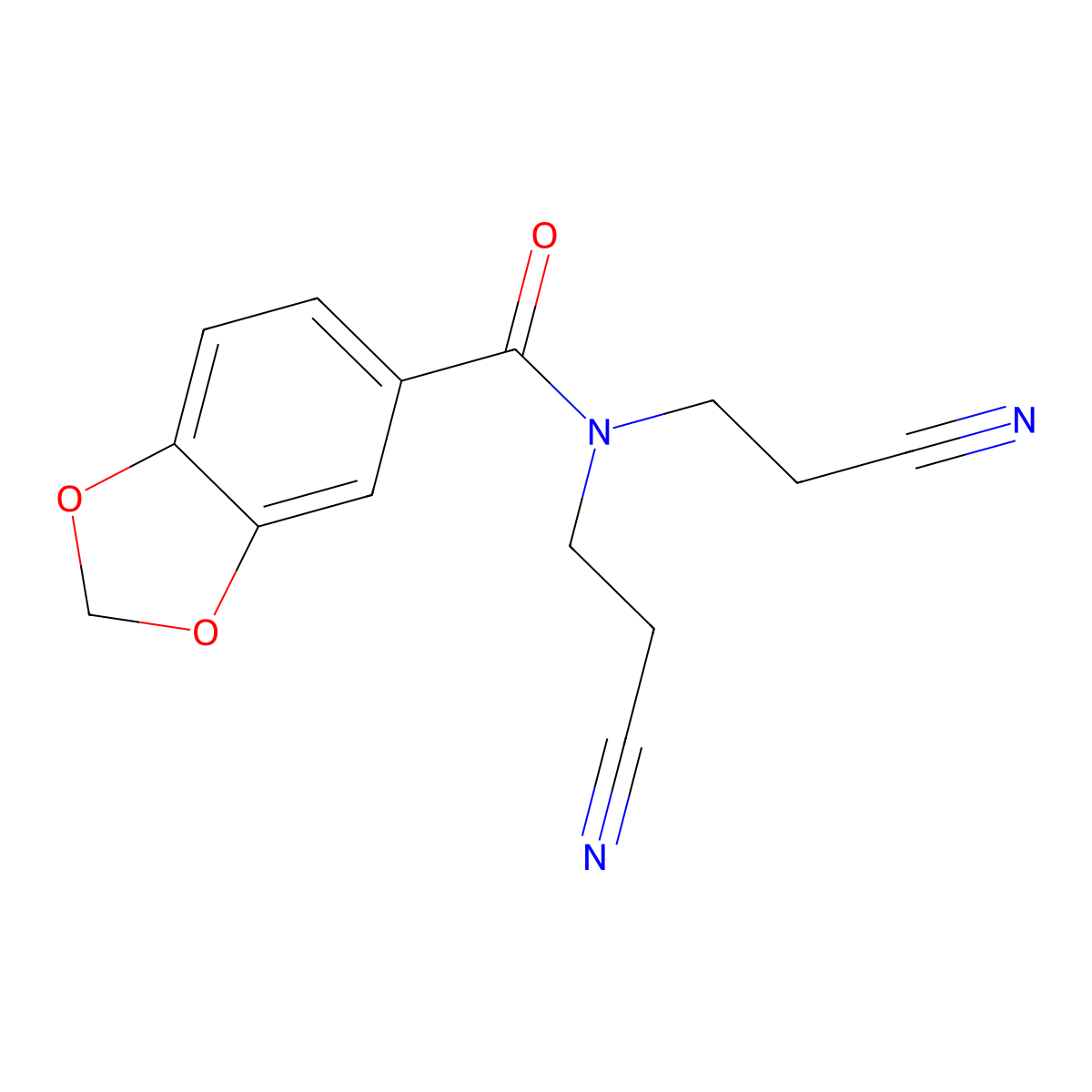 N,N-bis(2-cyanoethyl)-1,3-benzodioxole-5-carboxamide molecular structure, CAS 701969-00-8