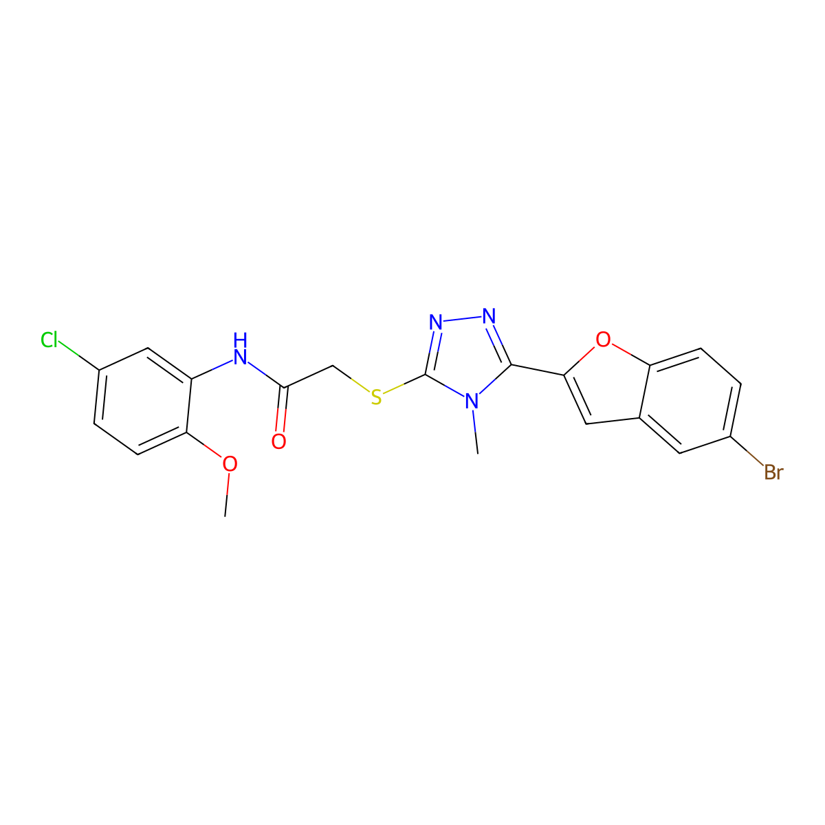 2-[[5-(5-bromo-1-benzofuran-2-yl)-4-methyl-1,2,4-triazol-3-yl]sulfanyl]-N-(5-chloro-2-methoxyphenyl)acetamide molecular structure, CAS 701970-51-6