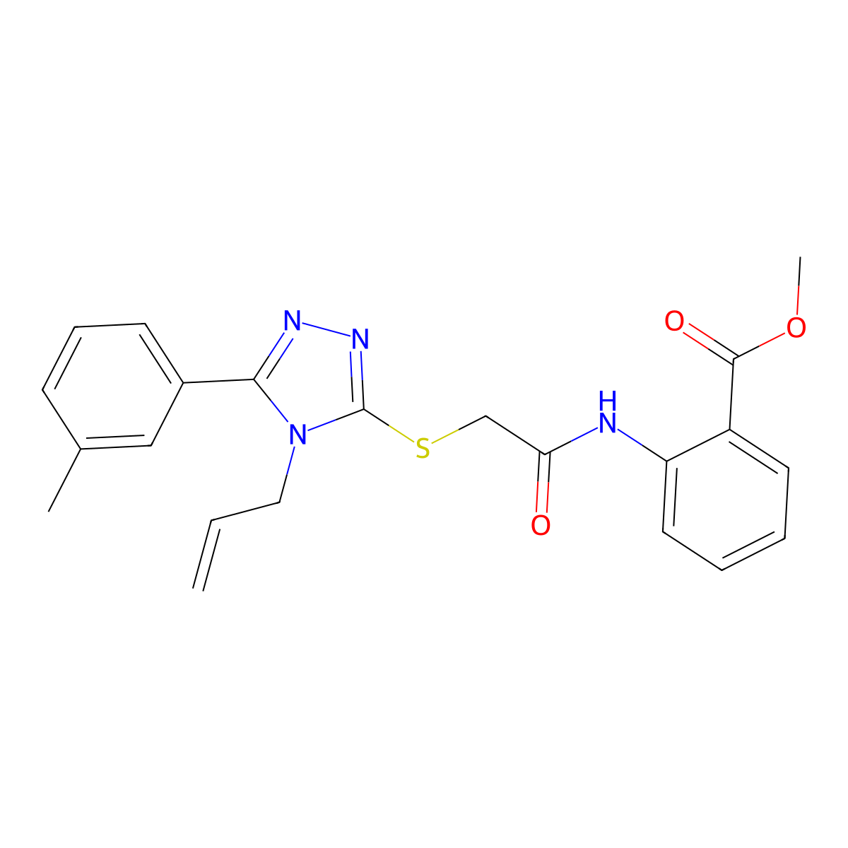 methyl 2-[({[5-(3-methylphenyl)-4-(prop-2-en-1-yl)-4H-1,2,4-triazol-3-yl]sulfanyl}acetyl)amino]benzoate molecular structure, CAS 701972-75-0
