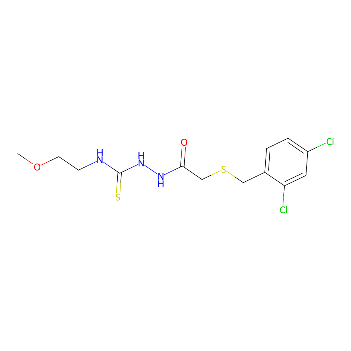 2-{[(2,4-dichlorobenzyl)thio]acetyl}-N-(2-methoxyethyl)hydrazinecarbothioamide molecular structure, CAS 701972-90-9