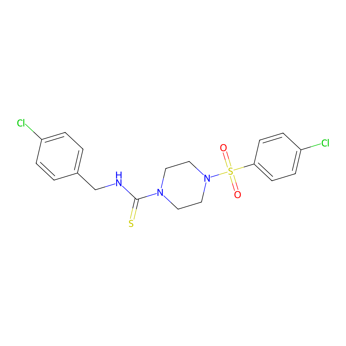 N-[(4-chlorophenyl)methyl]-4-(4-chlorophenyl)sulfonylpiperazine-1-carbothioamide molecular structure, CAS 701973-07-1