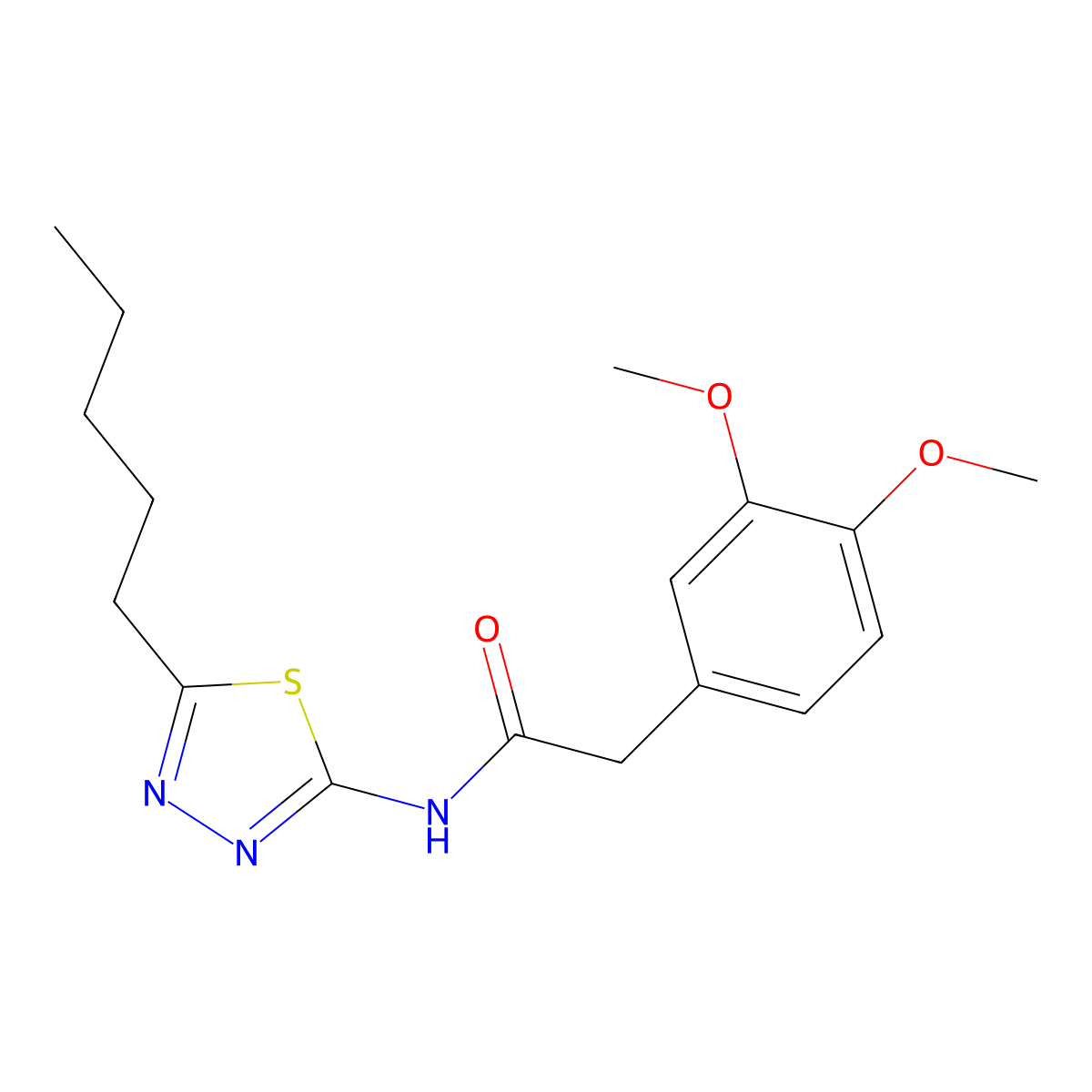 2-(3,4-dimethoxyphenyl)-N-(5-pentyl-1,3,4-thiadiazol-2-yl)acetamide molecular structure, CAS 701973-64-0