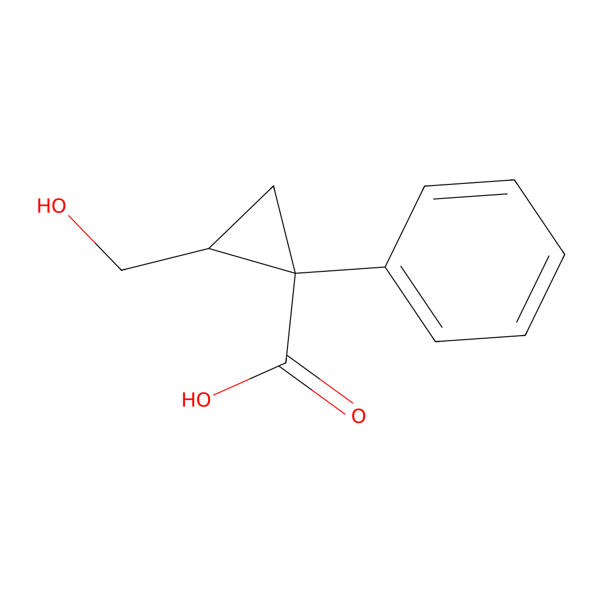 2-(Hydroxymethyl)-1-phenylcyclopropane-1-carboxylic acid molecular structure, CAS 70209-83-5