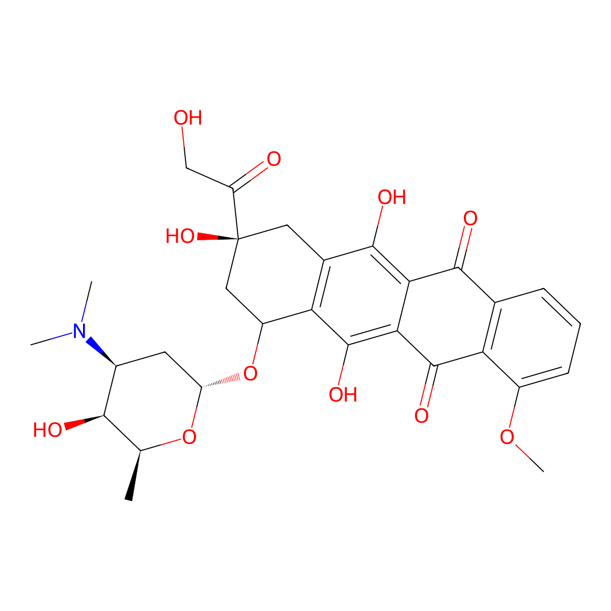 (9S)-7-[(2R,4S,5S,6S)-4-(dimethylamino)-5-hydroxy-6-methyloxan-2-yl]oxy-6,9,11-trihydroxy-9-(2-hydroxyacetyl)-4-methoxy-8,10-dihydro-7H-tetracene-5,12-dione molecular structure, CAS 70222-95-6