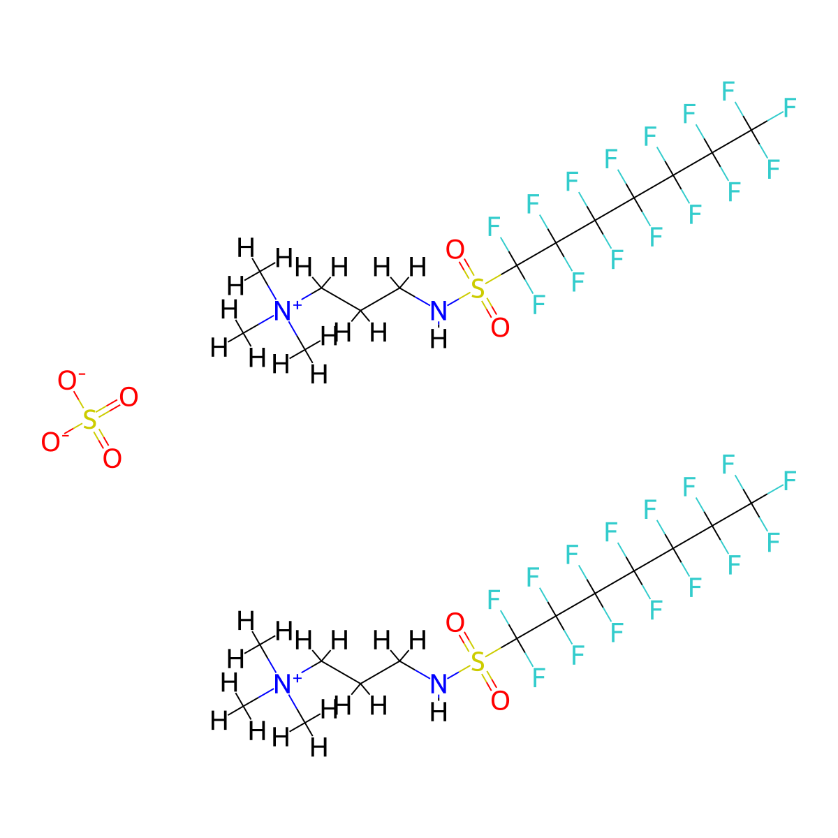 1-Propanaminium, N,N,N-trimethyl-3-[[(1,1,2,2,3,3,4,4,5,5,6,6,7,7,7-pentadecafluoroheptyl)sulfonyl]amino]-, sulfate (2:1) molecular structure, CAS 70225-20-6