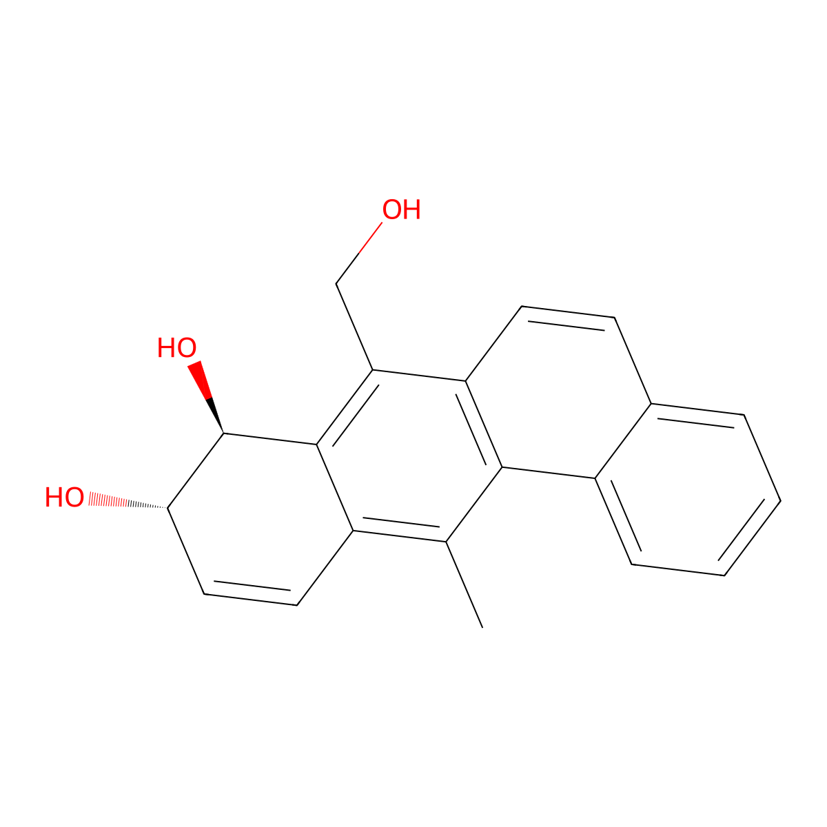 Benz(a)anthracene-8,9-diol, 8,9-dihydro-7-(hydroxymethyl)-12-methyl-, trans- molecular structure, CAS 70234-58-1