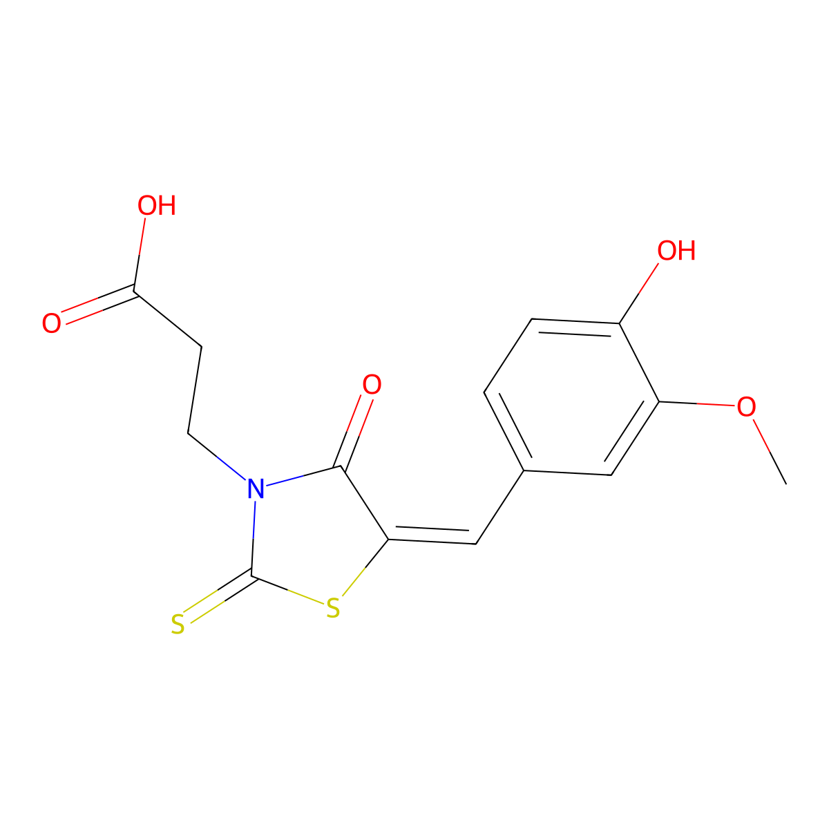 3-[5-[(4-Hydroxy-3-methoxyphenyl)methylidene]-4-oxo-2-sulfanylidene-1,3-thiazolidin-3-yl]propanoic acid molecular structure, CAS 7025-18-5