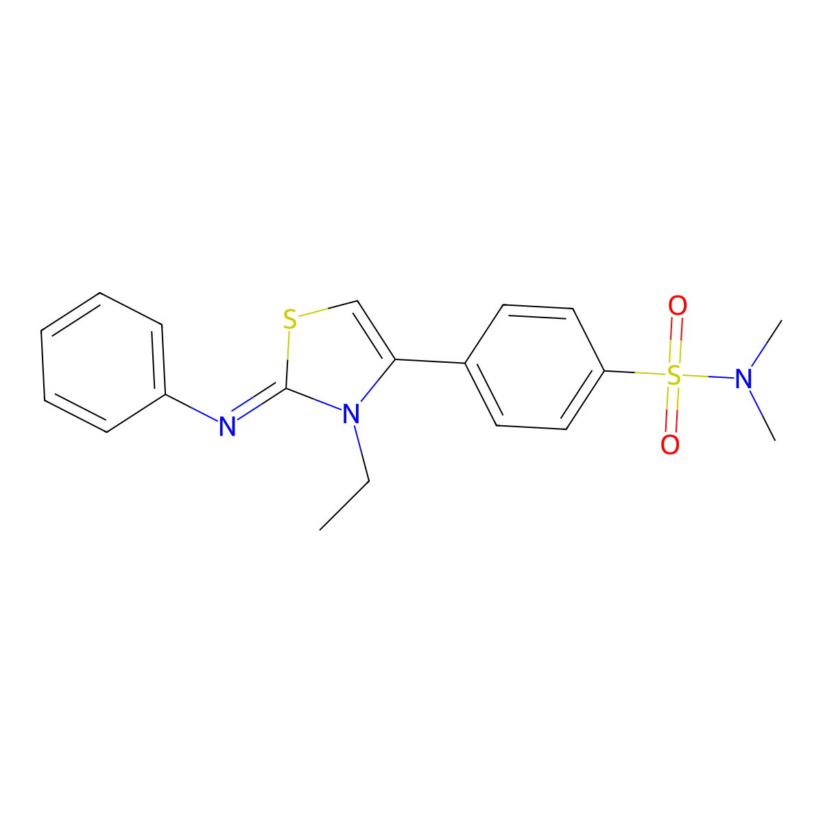 4-(3-ethyl-2-phenylimino-1,3-thiazol-4-yl)-N,N-dimethylbenzenesulfonamide molecular structure, CAS 7026-93-9