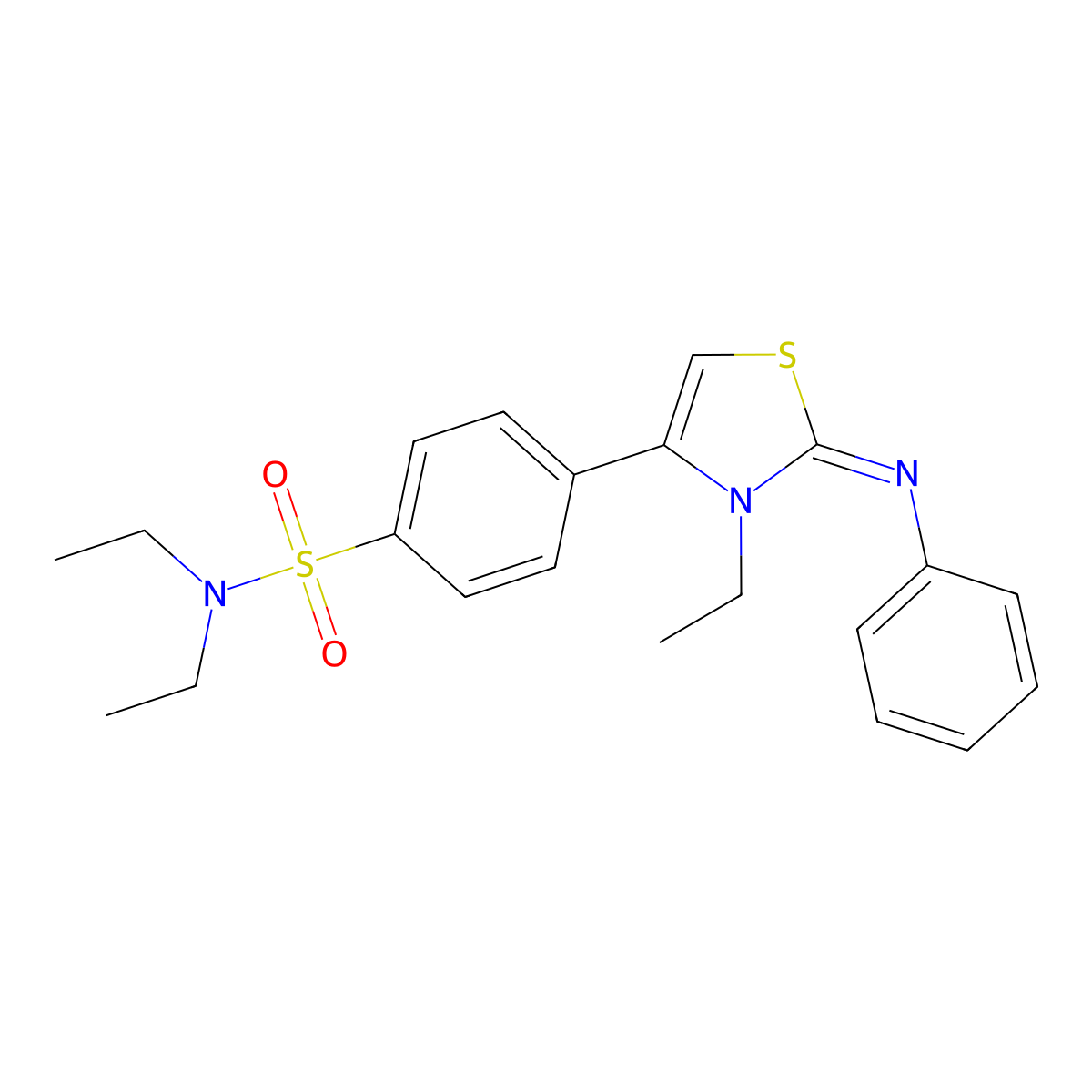 N,N-diethyl-4-(3-ethyl-2-phenylimino-1,3-thiazol-4-yl)benzenesulfonamide molecular structure, CAS 7026-94-0