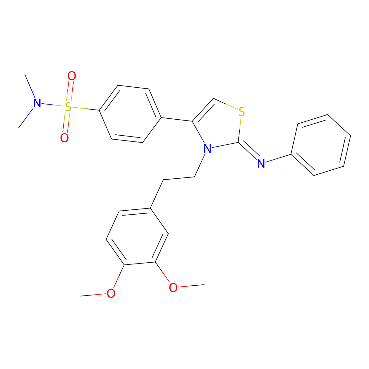 4-[3-[2-(3,4-dimethoxyphenyl)ethyl]-2-phenylimino-1,3-thiazol-4-yl]-N,N-dimethylbenzenesulfonamide molecular structure, CAS 7026-98-4