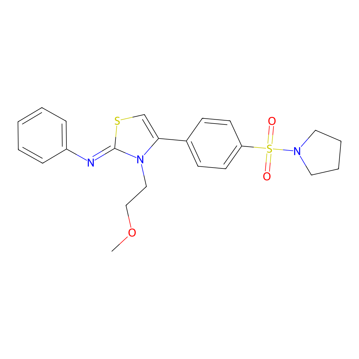 3-(2-methoxyethyl)-N-phenyl-4-(4-pyrrolidin-1-ylsulfonylphenyl)-1,3-thiazol-2-imine molecular structure, CAS 7026-99-5