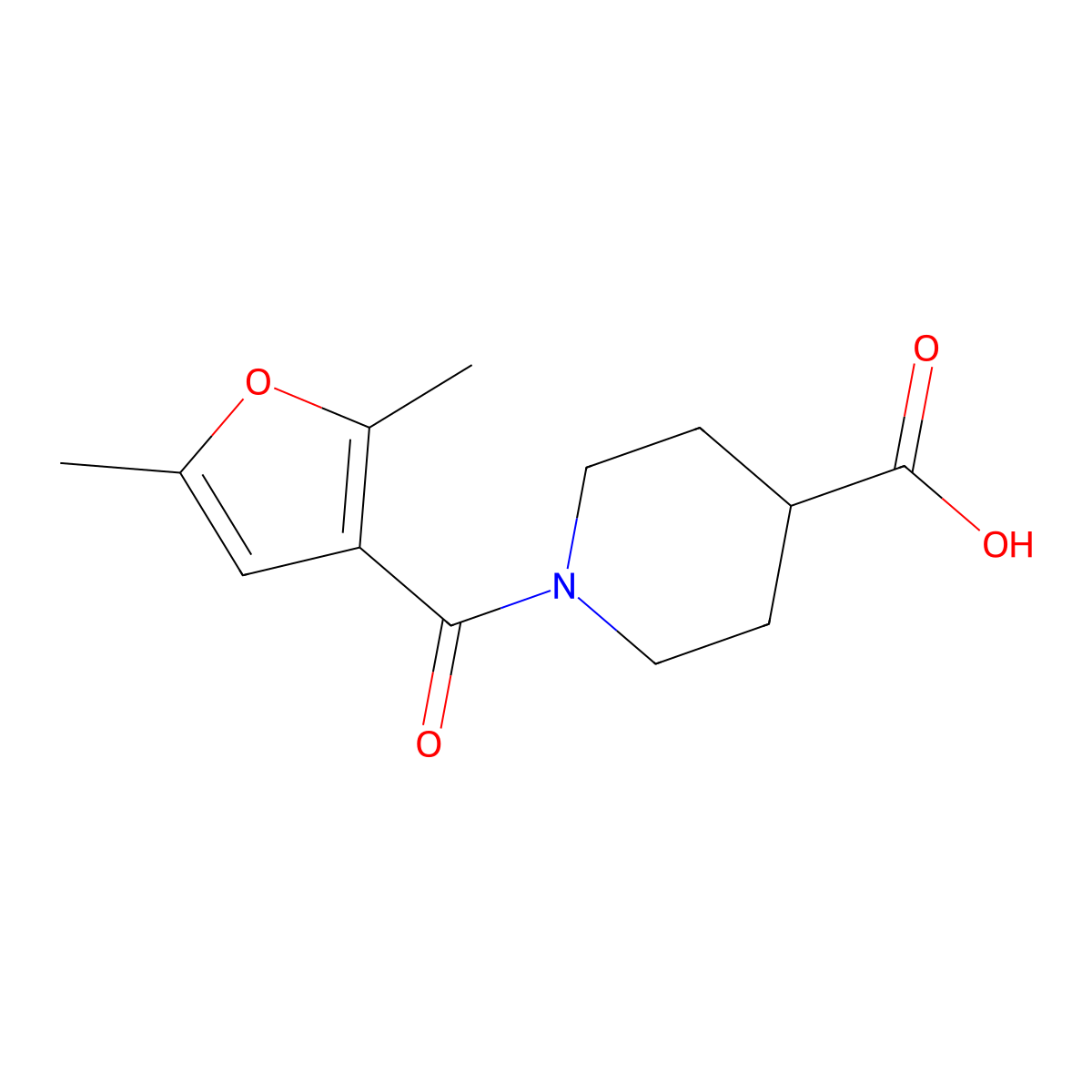 1-(2,5-Dimethylfuran-3-carbonyl)piperidine-4-carboxylic acid molecular structure, CAS 702636-74-6