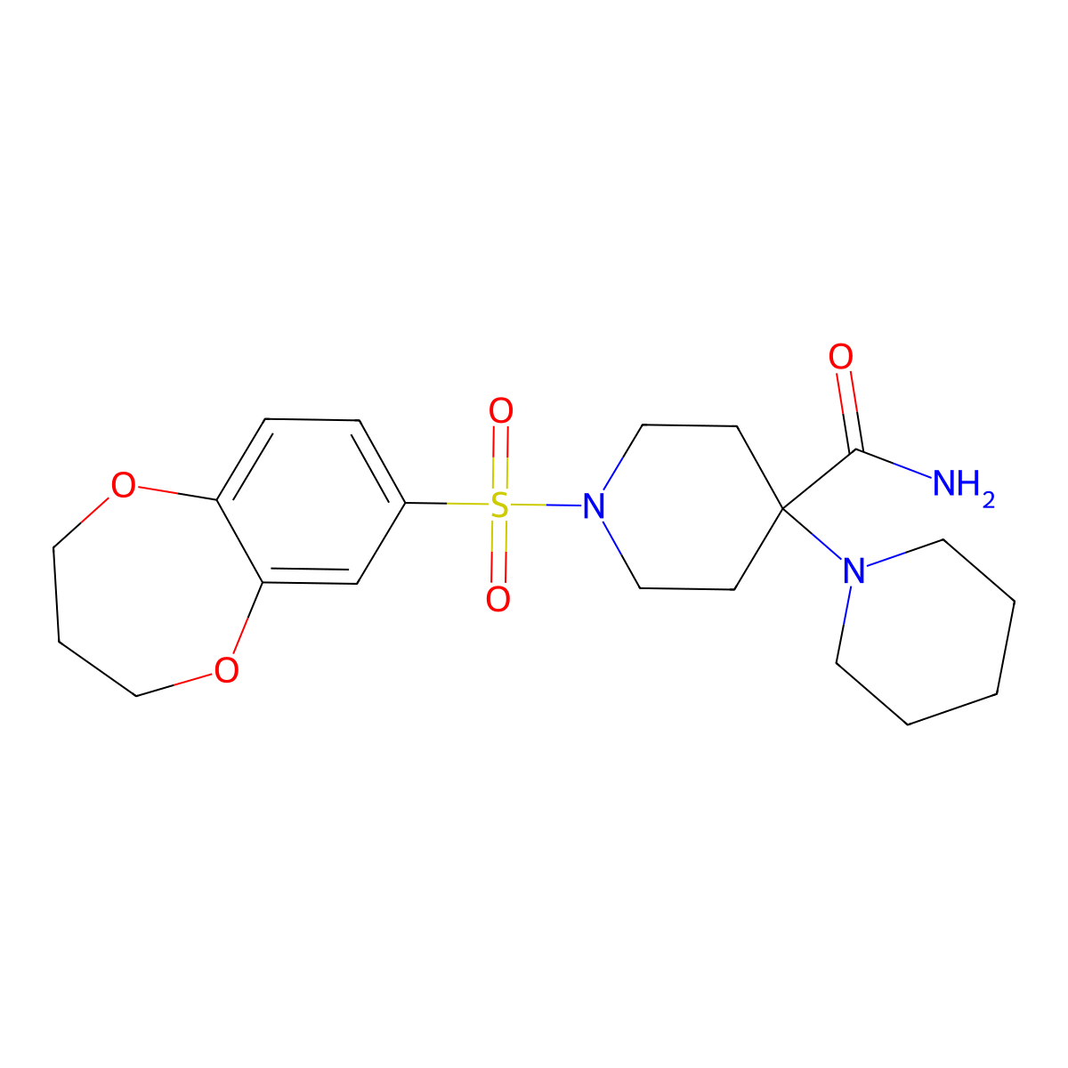 1-(3,4-dihydro-2H-1,5-benzodioxepin-7-ylsulfonyl)-4-piperidin-1-ylpiperidine-4-carboxamide molecular structure, CAS 702636-90-6