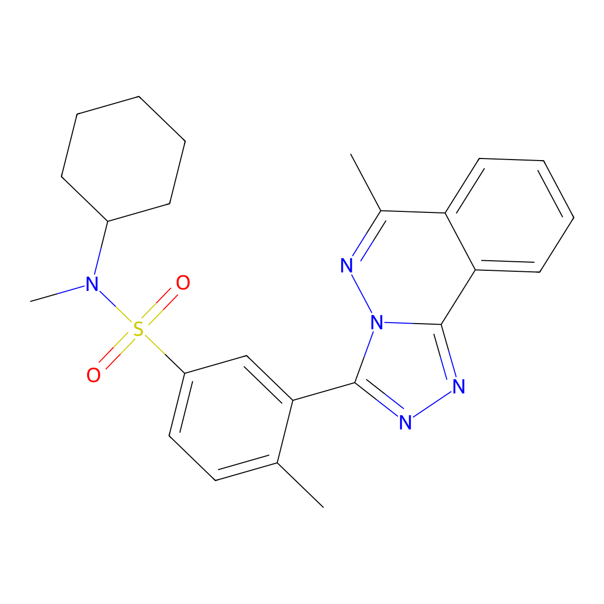 N-cyclohexyl-N,4-dimethyl-3-(6-methyl-[1,2,4]triazolo[3,4-a]phthalazin-3-yl)benzenesulfonamide molecular structure, CAS 702646-06-8