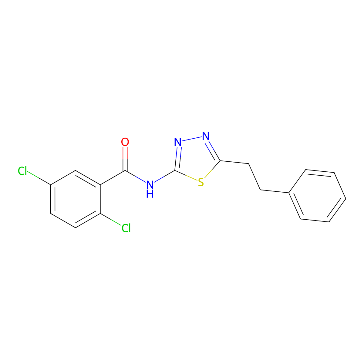 2,5-dichloro-N-[5-(2-phenylethyl)-1,3,4-thiadiazol-2-yl]benzamide molecular structure, CAS 702646-26-2