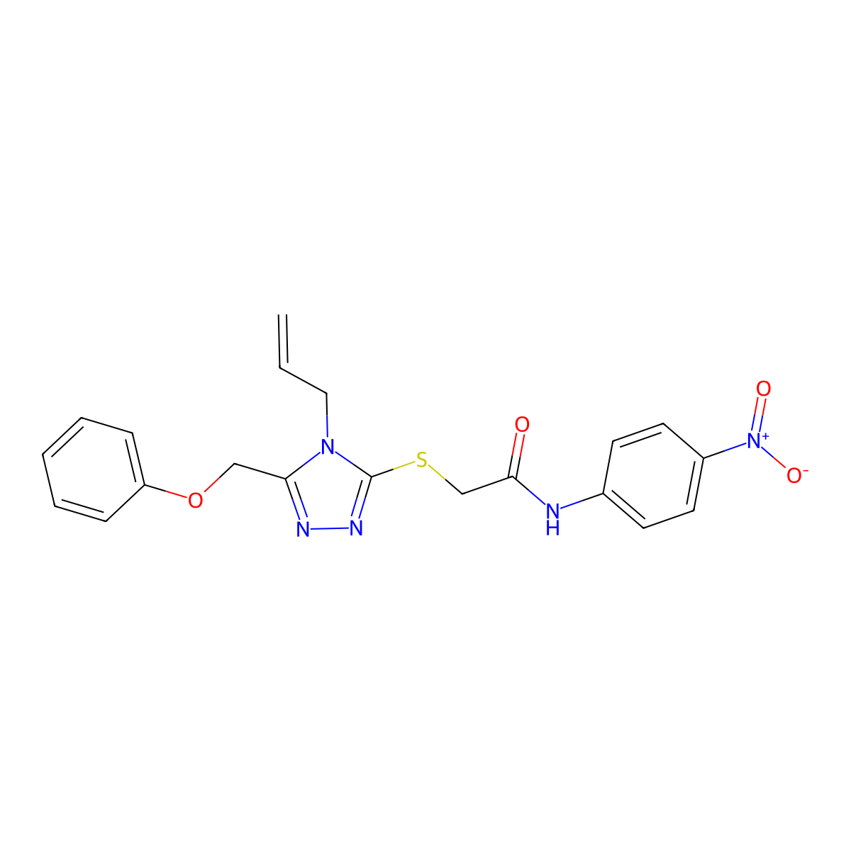 N-(4-nitrophenyl)-2-[[5-(phenoxymethyl)-4-prop-2-enyl-1,2,4-triazol-3-yl]sulfanyl]acetamide molecular structure, CAS 702646-27-3