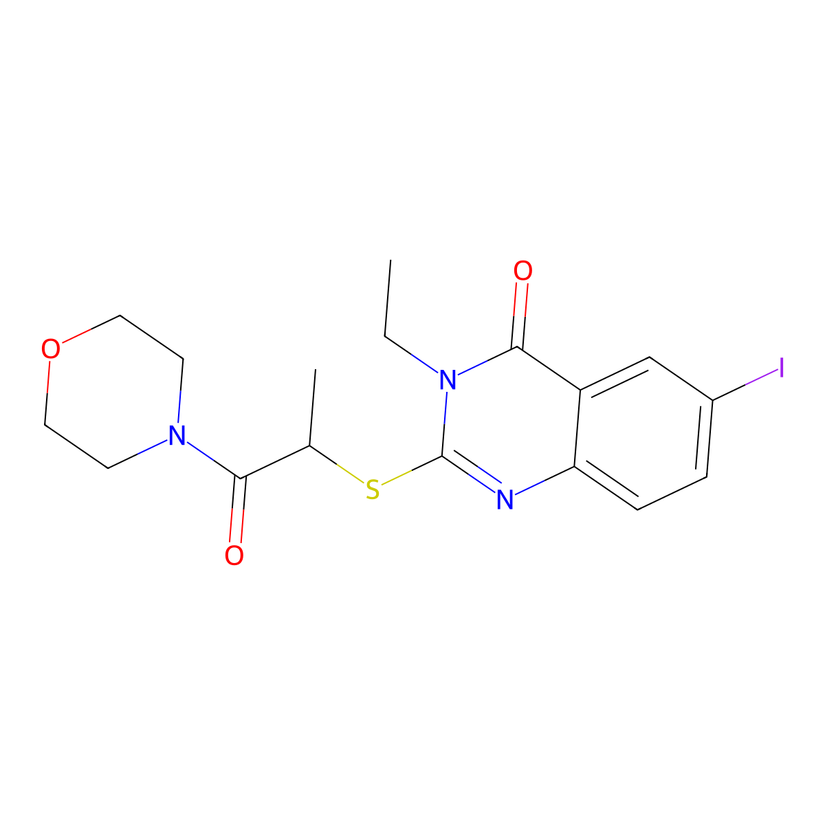 3-Ethyl-6-iodo-2-(1-morpholin-4-yl-1-oxopropan-2-yl)sulfanylquinazolin-4-one molecular structure, CAS 702646-29-5