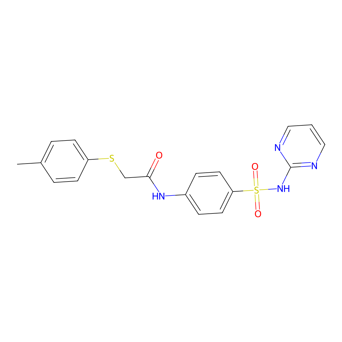 2-(4-methylphenyl)sulfanyl-N-[4-(pyrimidin-2-ylsulfamoyl)phenyl]acetamide molecular structure, CAS 702646-41-1