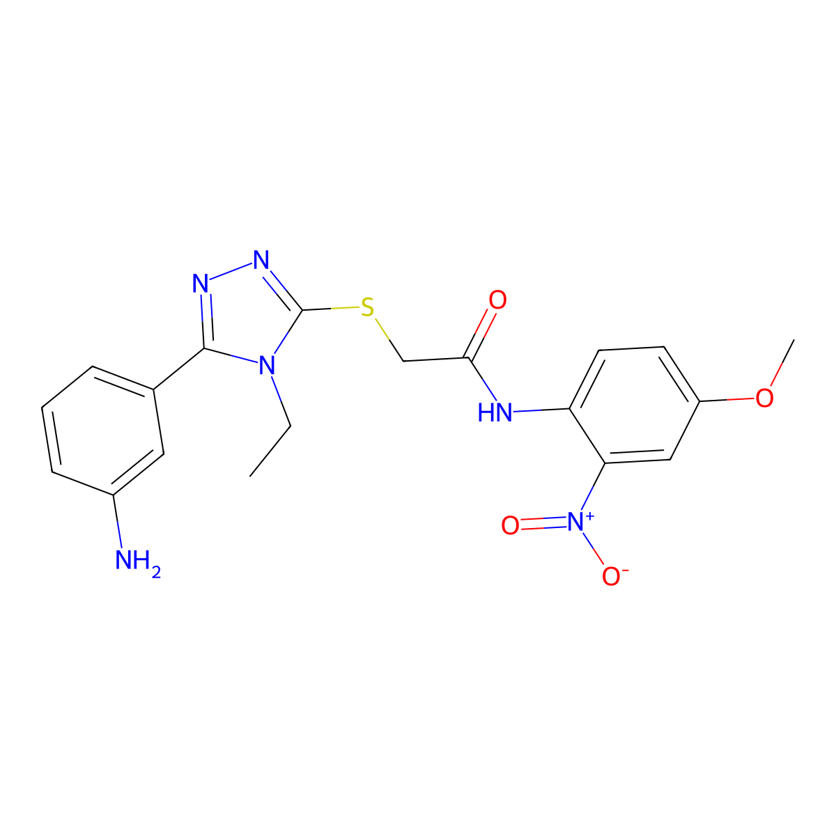 2-[[5-(3-aminophenyl)-4-ethyl-1,2,4-triazol-3-yl]sulfanyl]-N-(4-methoxy-2-nitrophenyl)acetamide molecular structure, CAS 702646-44-4