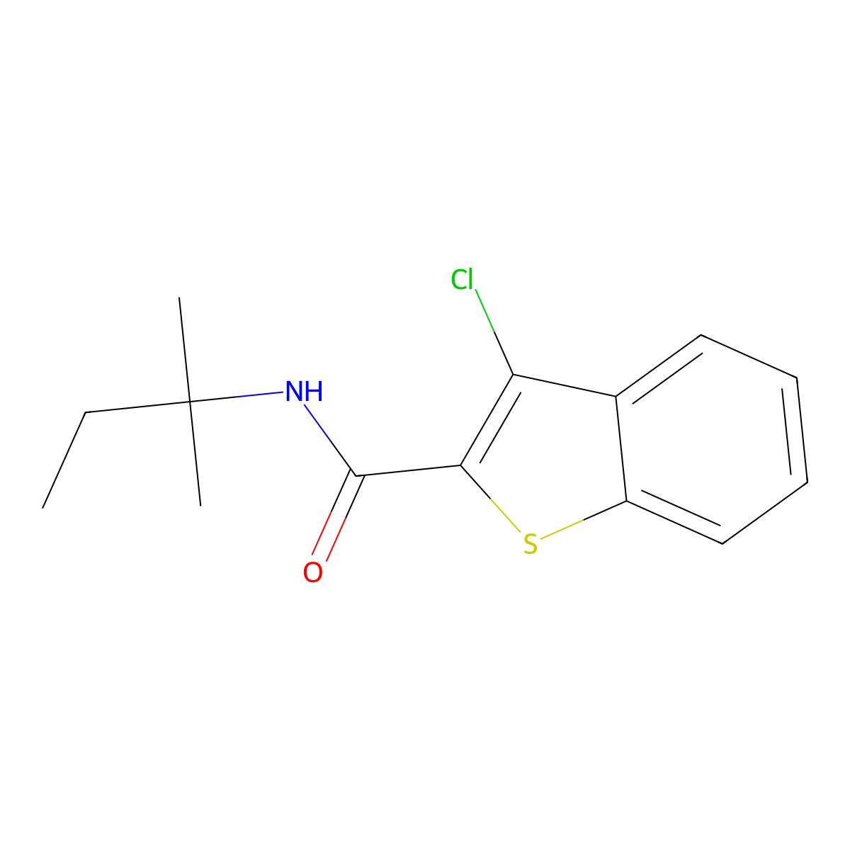 3-chloro-N-(2-methylbutan-2-yl)-1-benzothiophene-2-carboxamide molecular structure, CAS 702646-59-1