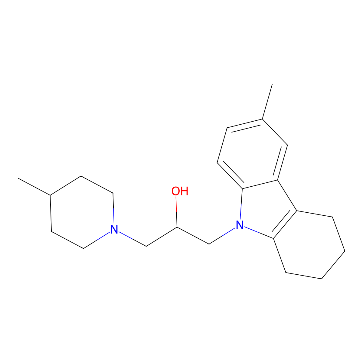 1-(4-methylpiperidin-1-yl)-3-(6-methyl-1,2,3,4-tetrahydro-9H-carbazol-9-yl)propan-2-ol molecular structure, CAS 702646-64-8