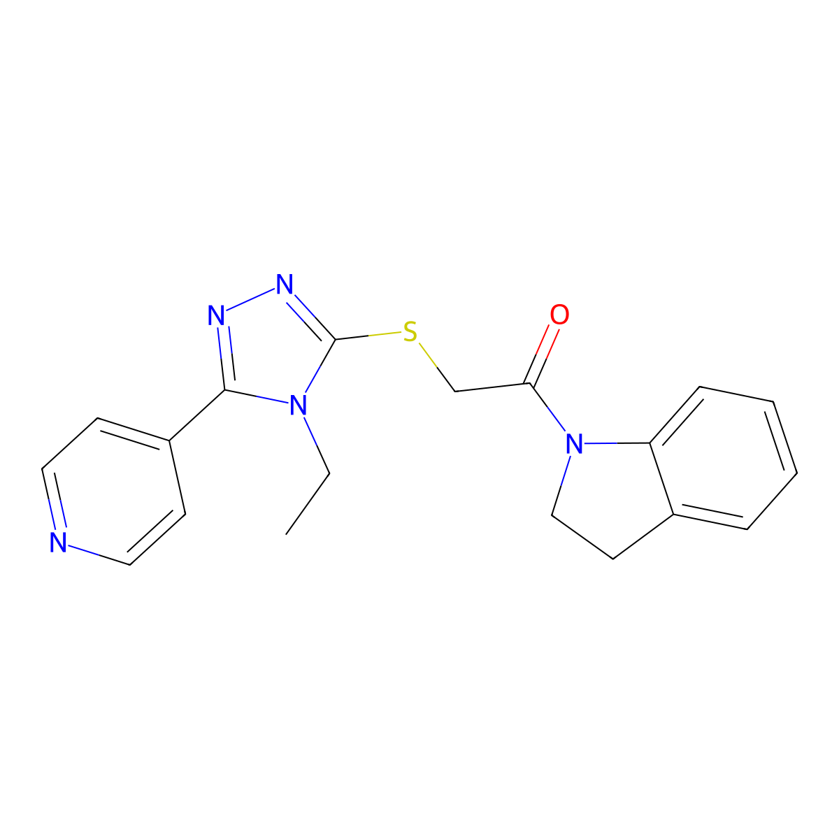 1-({[4-ethyl-5-(4-pyridinyl)-4H-1,2,4-triazol-3-yl]thio}acetyl)indoline molecular structure, CAS 702646-65-9