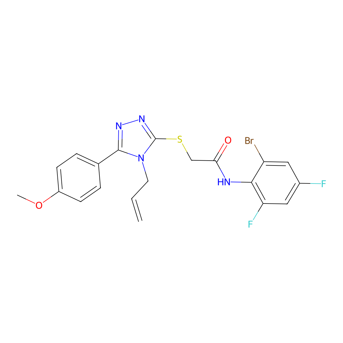 N-(2-bromo-4,6-difluorophenyl)-2-[[5-(4-methoxyphenyl)-4-prop-2-enyl-1,2,4-triazol-3-yl]sulfanyl]acetamide molecular structure, CAS 702646-77-3