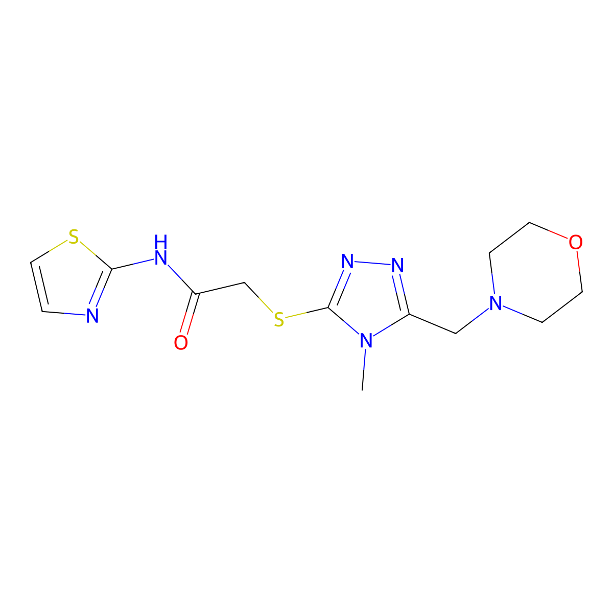 2-[[4-methyl-5-(morpholin-4-ylmethyl)-1,2,4-triazol-3-yl]sulfanyl]-N-(1,3-thiazol-2-yl)acetamide molecular structure, CAS 702646-85-3