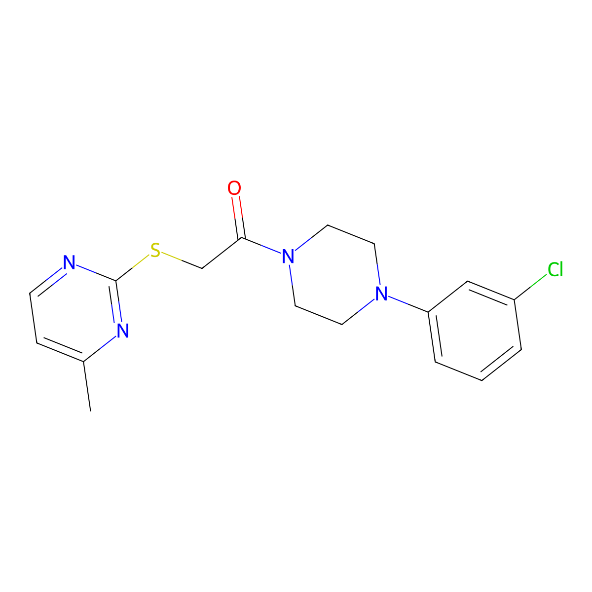 1-[4-(3-Chlorophenyl)piperazin-1-yl]-2-(4-methylpyrimidin-2-yl)sulfanylethanone molecular structure, CAS 702646-95-5