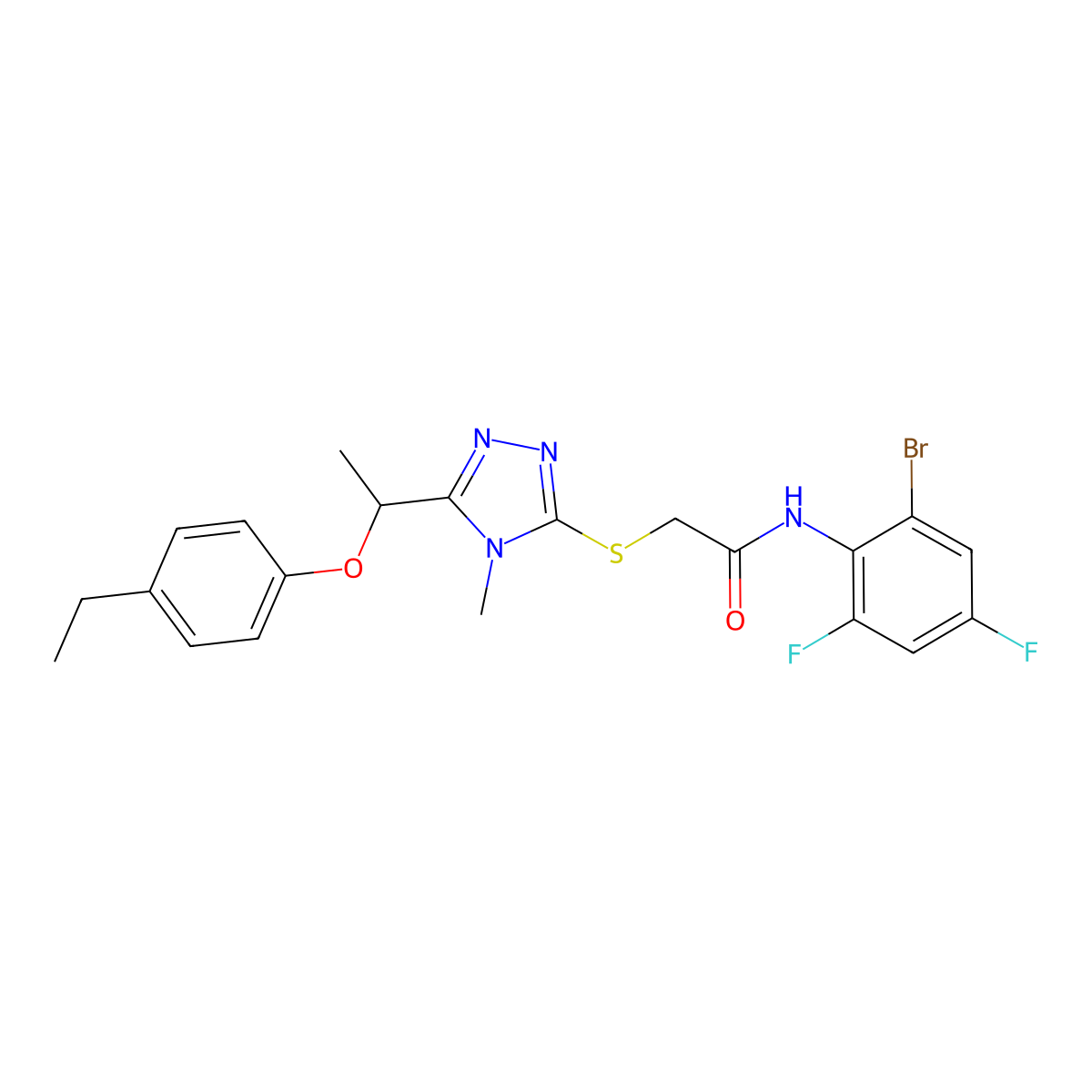 N-(2-bromo-4,6-difluorophenyl)-2-[[5-[1-(4-ethylphenoxy)ethyl]-4-methyl-1,2,4-triazol-3-yl]sulfanyl]acetamide molecular structure, CAS 702647-16-3