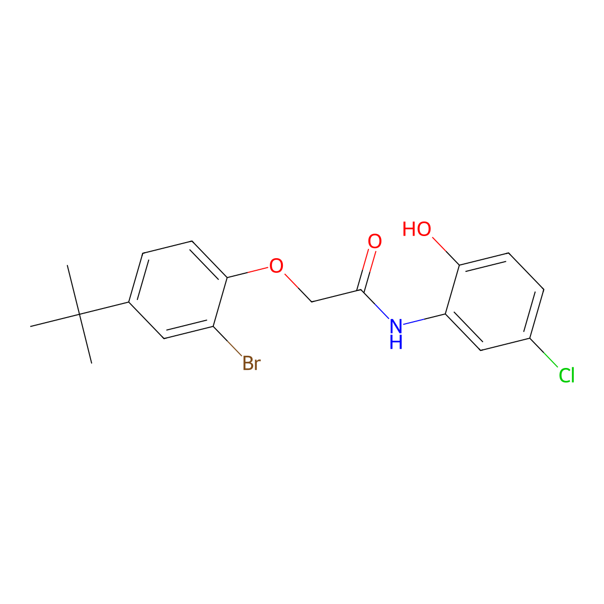 2-(2-bromo-4-tert-butylphenoxy)-N-(5-chloro-2-hydroxyphenyl)acetamide molecular structure, CAS 702647-20-9