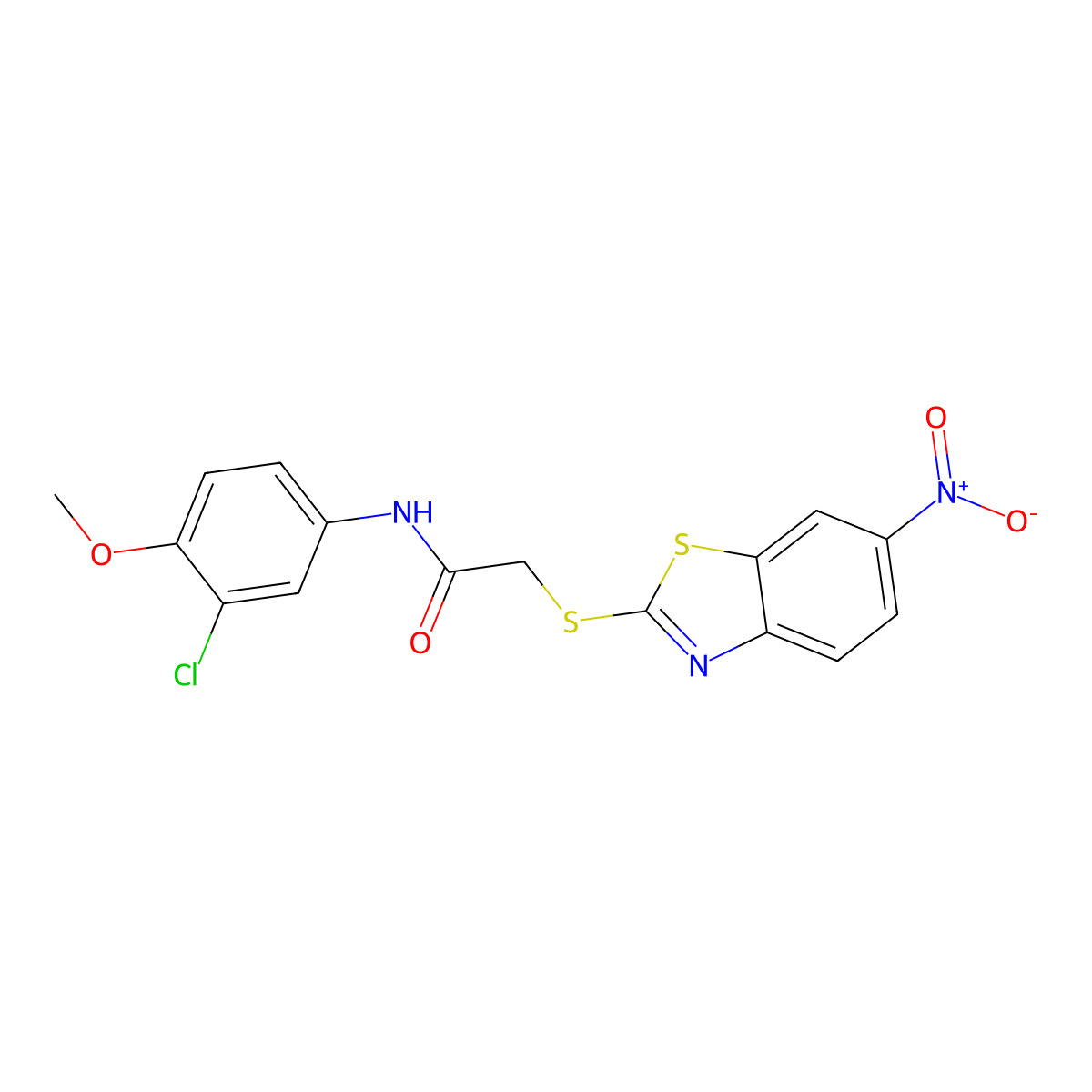 N-(3-chloro-4-methoxyphenyl)-2-[(6-nitro-1,3-benzothiazol-2-yl)sulfanyl]acetamide molecular structure, CAS 702647-27-6