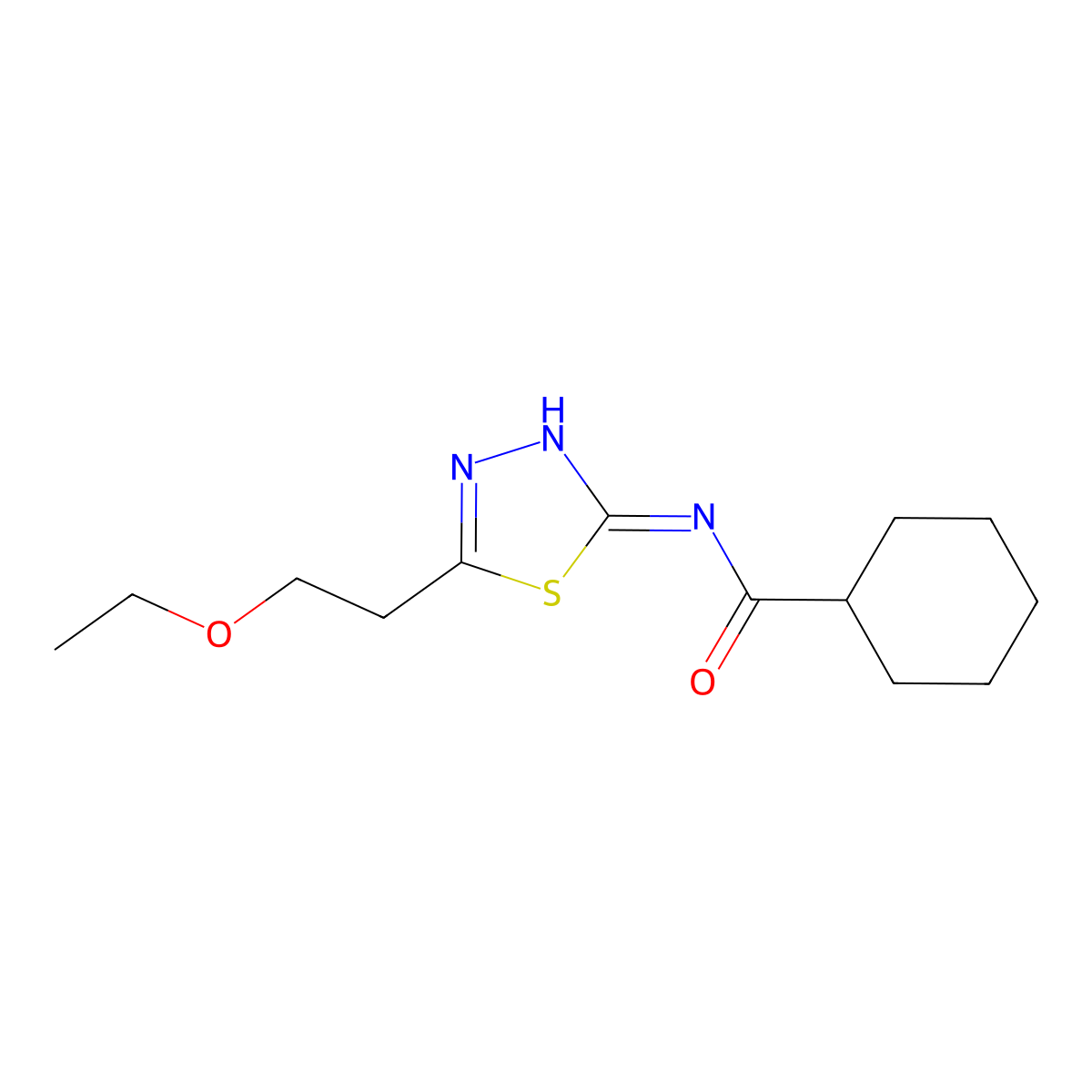 N-[5-(2-ethoxyethyl)-1,3,4-thiadiazol-2-yl]cyclohexanecarboxamide molecular structure, CAS 702647-42-5