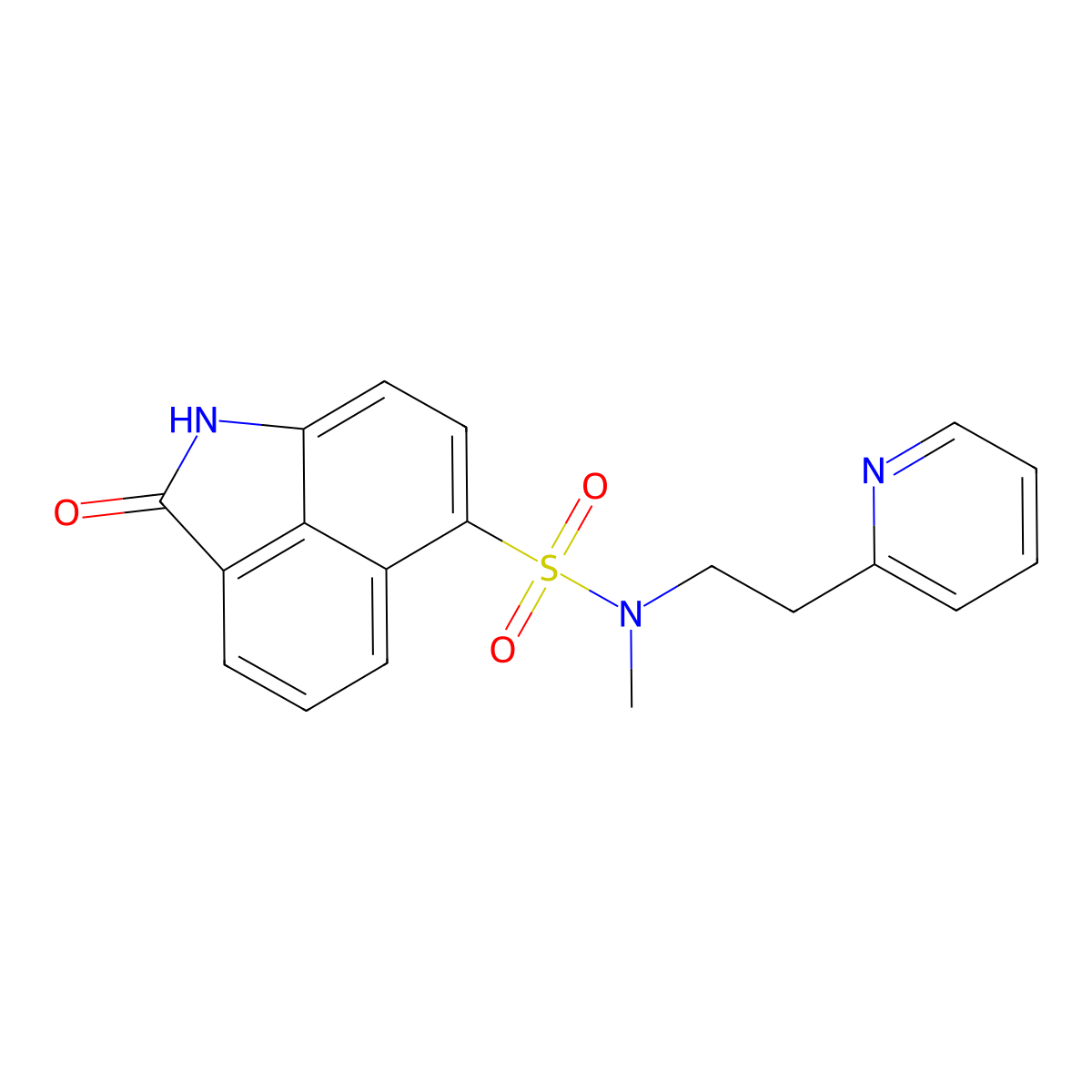 N-methyl-2-oxo-N-[2-(2-pyridinyl)ethyl]-1,2-dihydrobenzo[cd]indole-6-sulfonamide molecular structure, CAS 702647-59-4