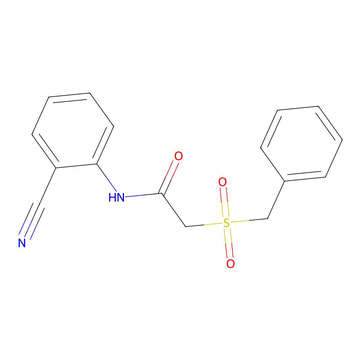 2-benzylsulfonyl-N-(2-cyanophenyl)acetamide molecular structure, CAS 702647-63-0