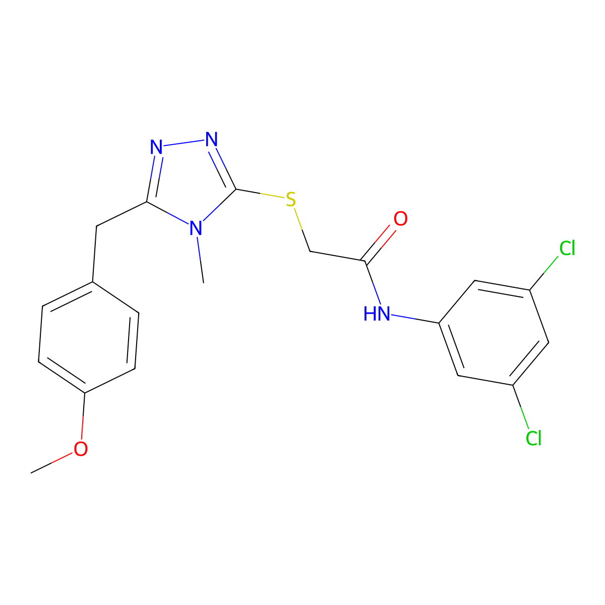 N-(3,5-dichlorophenyl)-2-[[5-[(4-methoxyphenyl)methyl]-4-methyl-1,2,4-triazol-3-yl]sulfanyl]acetamide molecular structure, CAS 702647-77-6