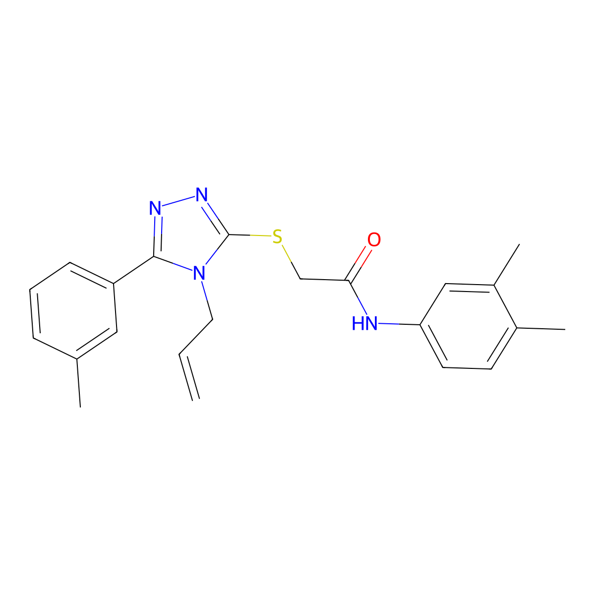 N-(3,4-dimethylphenyl)-2-[[5-(3-methylphenyl)-4-prop-2-enyl-1,2,4-triazol-3-yl]sulfanyl]acetamide molecular structure, CAS 702647-85-6