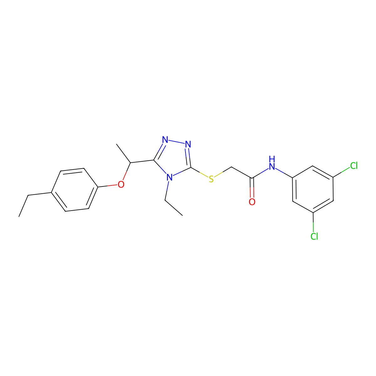 N-(3,5-dichlorophenyl)-2-[[4-ethyl-5-[1-(4-ethylphenoxy)ethyl]-1,2,4-triazol-3-yl]sulfanyl]acetamide molecular structure, CAS 702647-87-8