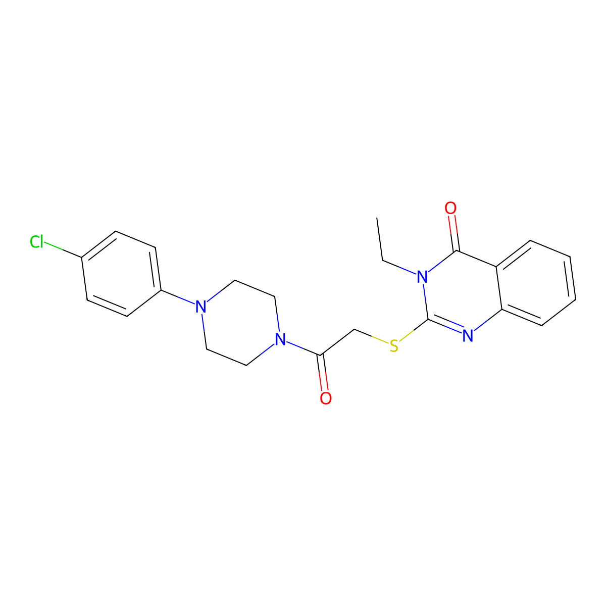 2-[[2-[4-(4-Chlorophenyl)-1-piperazinyl]-2-oxoethyl]thio]-3-ethyl-4-quinazolinone molecular structure, CAS 702648-01-9