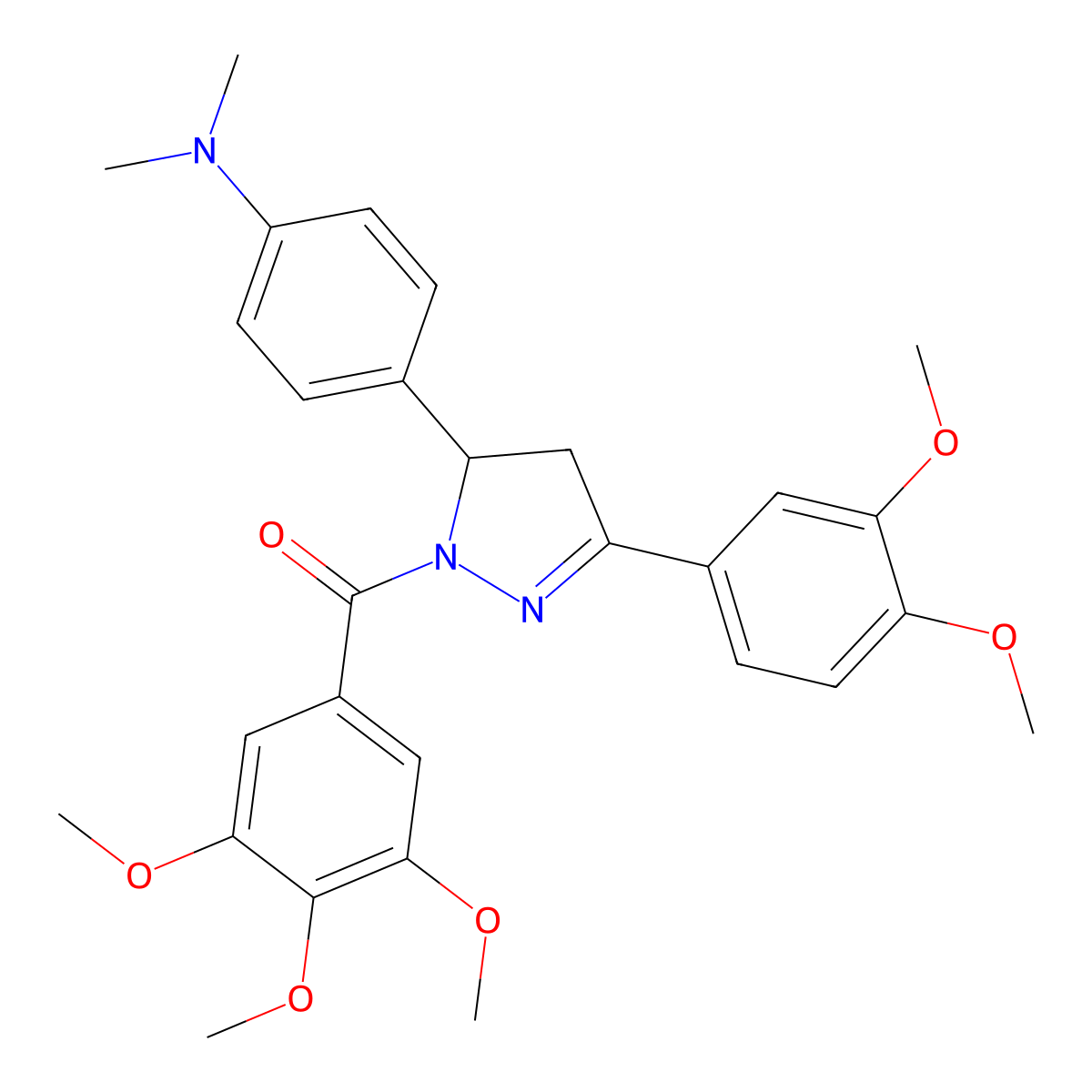 (3-(3,4-dimethoxyphenyl)-5-(4-(dimethylamino)phenyl)-4,5-dihydro-1H-pyrazol-1-yl)(3,4,5-trimethoxyphenyl)methanone molecular structure, CAS 702648-25-7