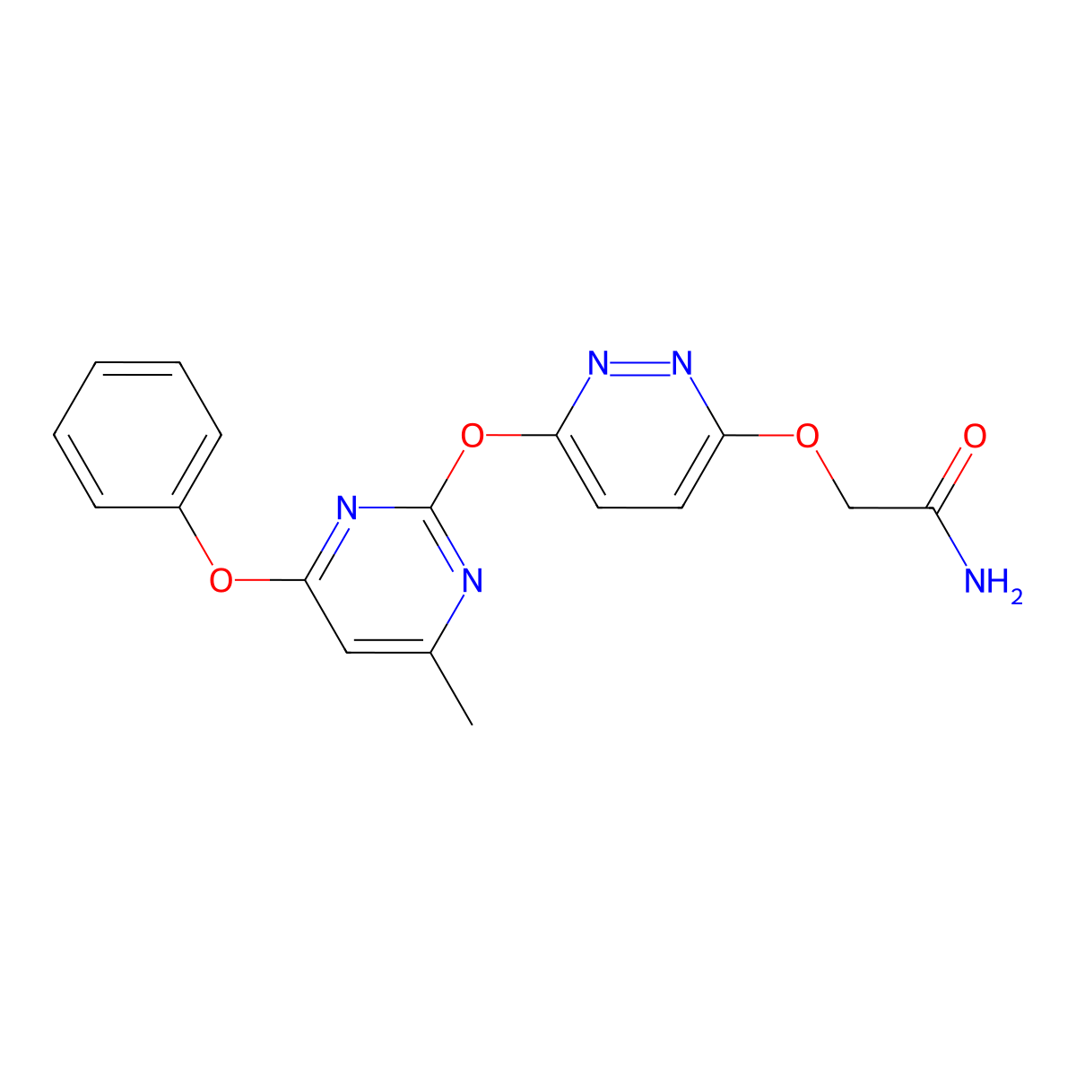 2-[6-(4-Methyl-6-phenoxypyrimidin-2-yl)oxypyridazin-3-yl]oxyacetamide molecular structure, CAS 702648-30-4
