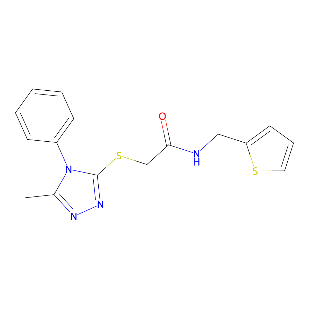 2-[(5-methyl-4-phenyl-4H-1,2,4-triazol-3-yl)thio]-N-(2-thienylmethyl)acetamide molecular structure, CAS 702648-33-7