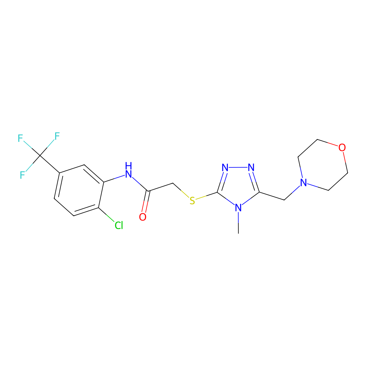 N-[2-chloro-5-(trifluoromethyl)phenyl]-2-[[4-methyl-5-(morpholin-4-ylmethyl)-1,2,4-triazol-3-yl]sulfanyl]acetamide molecular structure, CAS 702648-36-0