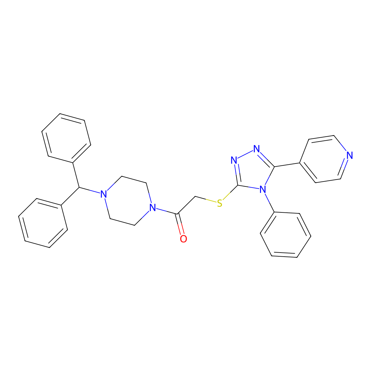 1-(4-Benzhydrylpiperazin-1-yl)-2-[(4-phenyl-5-pyridin-4-yl-1,2,4-triazol-3-yl)sulfanyl]ethanone molecular structure, CAS 702648-47-3
