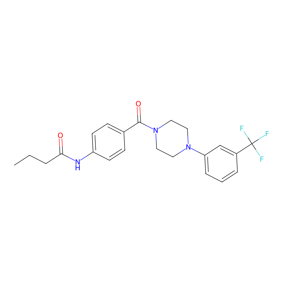 N-[4-[4-[3-(trifluoromethyl)phenyl]piperazine-1-carbonyl]phenyl]butanamide molecular structure, CAS 702648-51-9