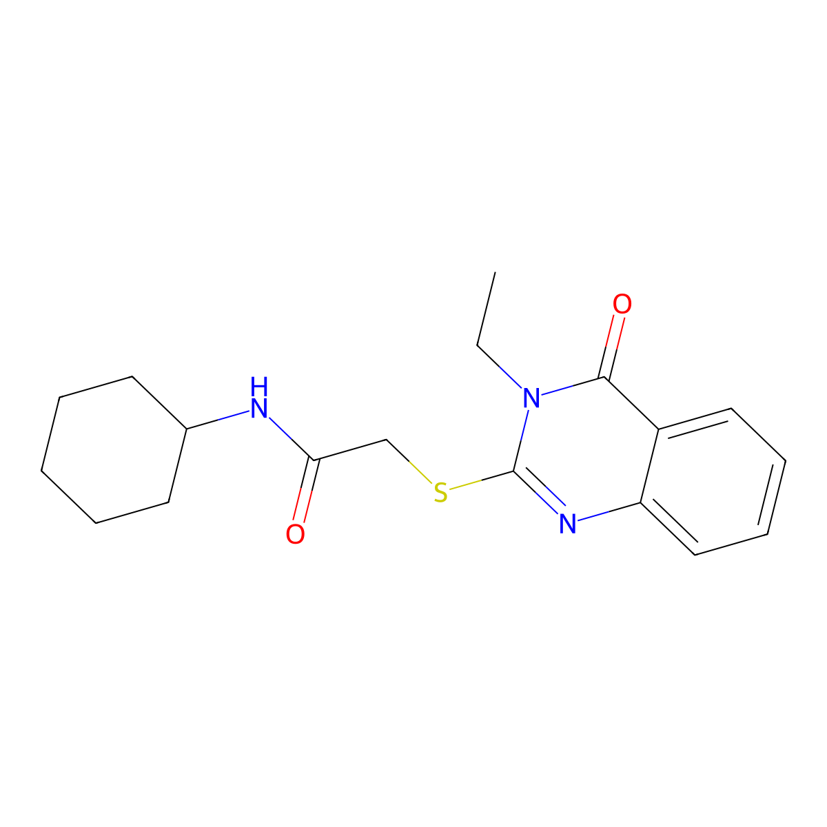 N-cyclohexyl-2-(3-ethyl-4-oxoquinazolin-2-yl)sulfanylacetamide molecular structure, CAS 702648-67-7