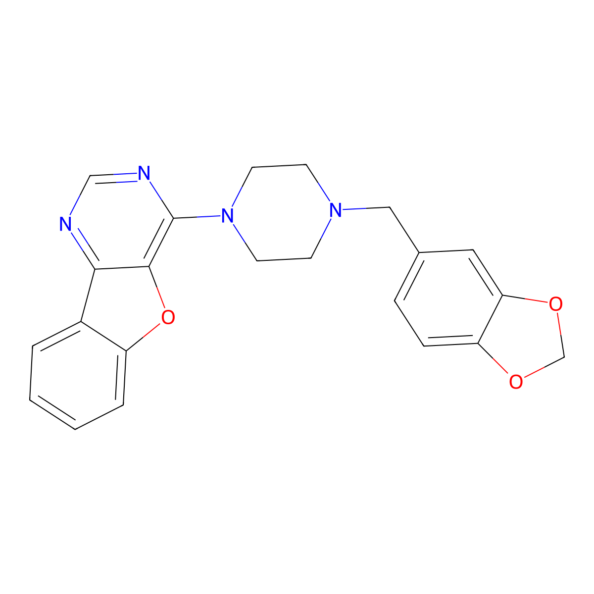 4-[4-(1,3-Benzodioxol-5-ylmethyl)-1-piperazinyl][1]benzofuro[3,2-d]pyrimidine molecular structure, CAS 702648-95-1