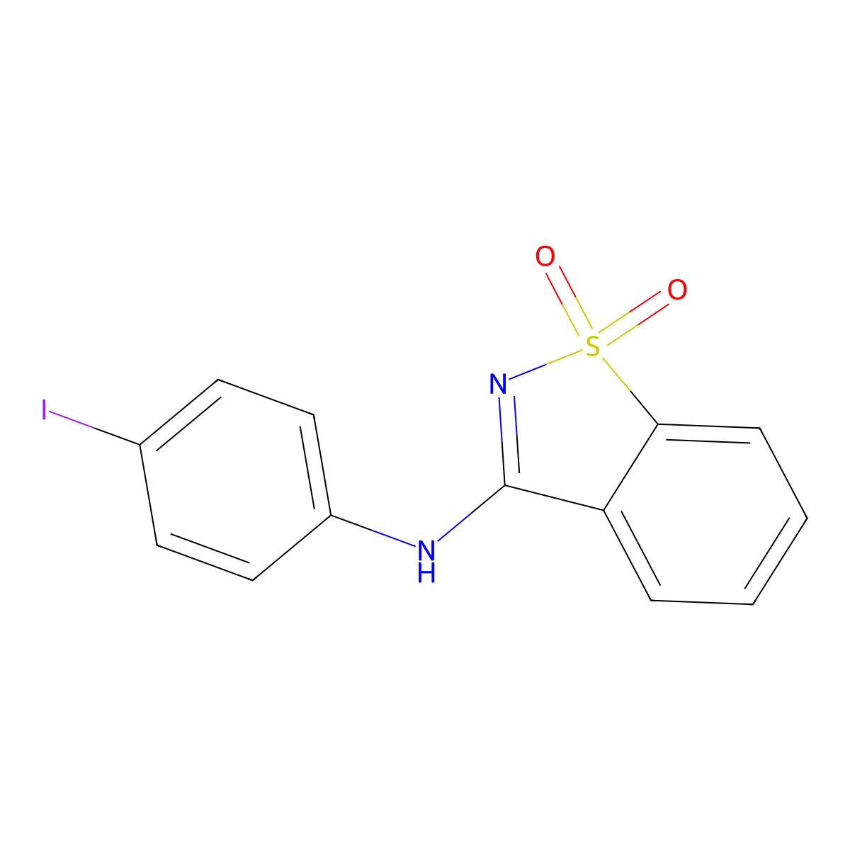 N-(4-iodophenyl)-1,1-dioxo-1,2-benzothiazol-3-amine molecular structure, CAS 702648-98-4