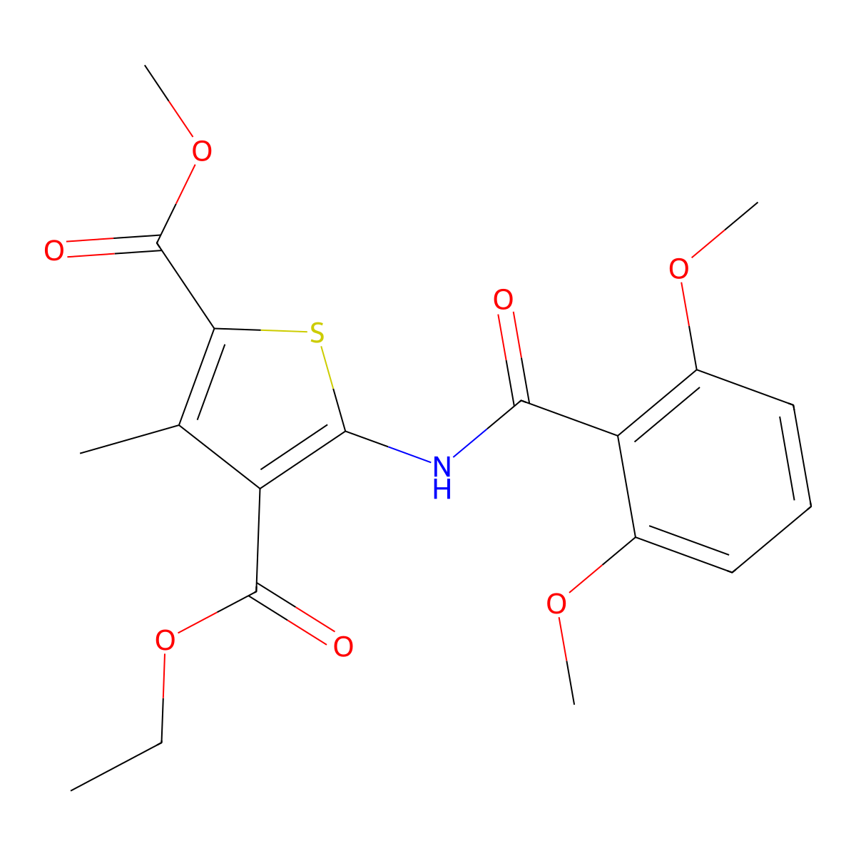 4-Ethyl 2-methyl 5-{[(2,6-dimethoxyphenyl)carbonyl]amino}-3-methylthiophene-2,4-dicarboxylate molecular structure, CAS 702649-50-1